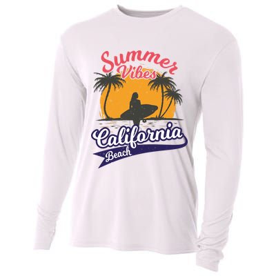 Surfing Summer Vibes California Beach Vintage Gift Cooling Performance Long Sleeve Crew