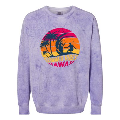 Surfing Summer Vibes Hawaii Surfing Vintage Gift Colorblast Crewneck Sweatshirt