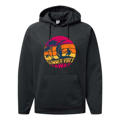 Surfing Summer Vibes Hawaii Surfing Vintage Gift Performance Fleece Hoodie