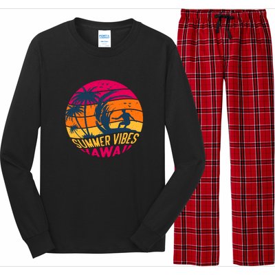 Surfing Summer Vibes Hawaii Surfing Vintage Gift Long Sleeve Pajama Set