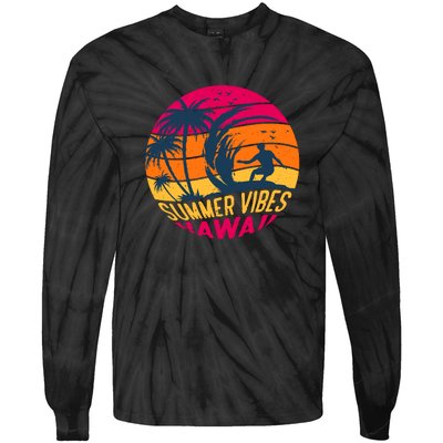 Surfing Summer Vibes Hawaii Surfing Vintage Gift Tie-Dye Long Sleeve Shirt