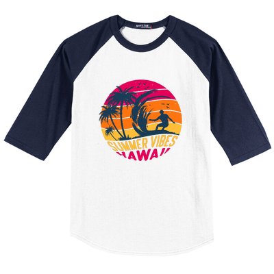 Surfing Summer Vibes Hawaii Surfing Vintage Gift Baseball Sleeve Shirt