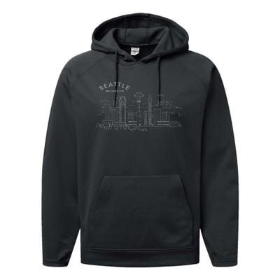 Seattle Skyline Vintage Seattle Washington Performance Fleece Hoodie