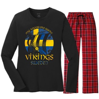 Sweden Swedish Viking Ship Flag Scandinavia Min Women's Long Sleeve Flannel Pajama Set 