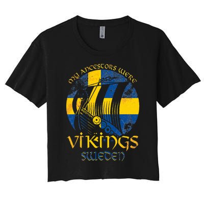 Sweden Swedish Viking Ship Flag Scandinavia Min Women's Crop Top Tee