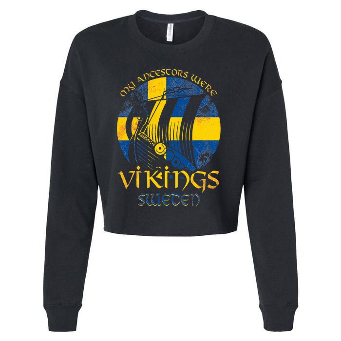 Sweden Swedish Viking Ship Flag Scandinavia Min Cropped Pullover Crew