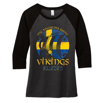 Sweden Swedish Viking Ship Flag Scandinavia Min Women's Tri-Blend 3/4-Sleeve Raglan Shirt