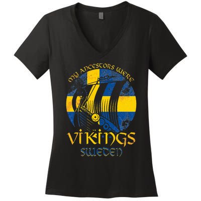 Sweden Swedish Viking Ship Flag Scandinavia Min Women's V-Neck T-Shirt