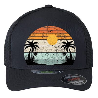 Sunshine Summer Vibes Palm Trees Beach Retro Tropical Summer Flexfit Unipanel Trucker Cap