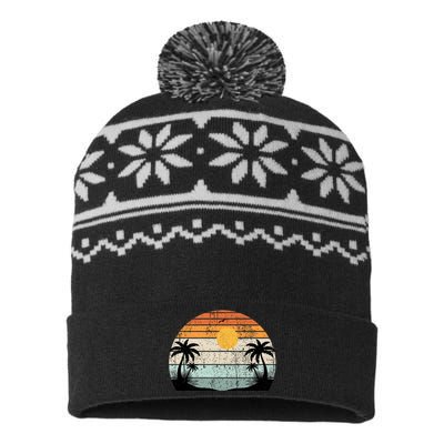 Sunshine Summer Vibes Palm Trees Beach Retro Tropical Summer USA-Made Snowflake Beanie