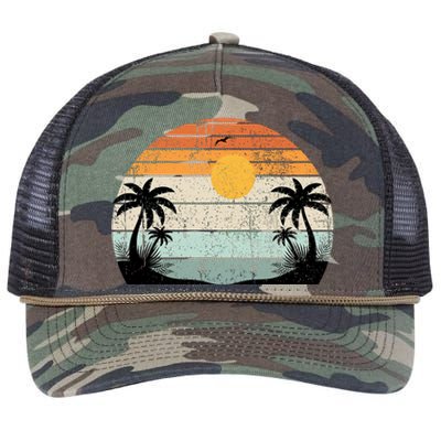 Sunshine Summer Vibes Palm Trees Beach Retro Tropical Summer Retro Rope Trucker Hat Cap