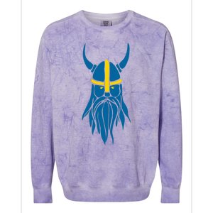 Swedish Sweden Viking Helmet With Horns Scandinavian Warrior Colorblast Crewneck Sweatshirt