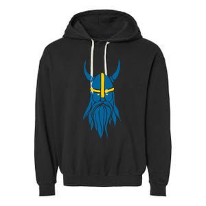 Swedish Sweden Viking Helmet With Horns Scandinavian Warrior Garment-Dyed Fleece Hoodie