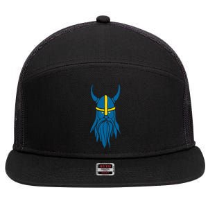 Swedish Sweden Viking Helmet With Horns Scandinavian Warrior 7 Panel Mesh Trucker Snapback Hat