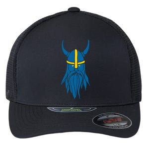 Swedish Sweden Viking Helmet With Horns Scandinavian Warrior Flexfit Unipanel Trucker Cap