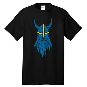 Swedish Sweden Viking Helmet With Horns Scandinavian Warrior Tall T-Shirt