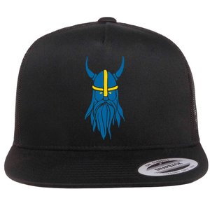 Swedish Sweden Viking Helmet With Horns Scandinavian Warrior Flat Bill Trucker Hat