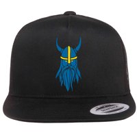 Swedish Sweden Viking Helmet With Horns Scandinavian Warrior Flat Bill Trucker Hat