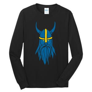 Swedish Sweden Viking Helmet With Horns Scandinavian Warrior Tall Long Sleeve T-Shirt