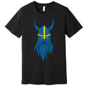 Swedish Sweden Viking Helmet With Horns Scandinavian Warrior Premium T-Shirt