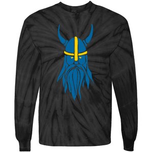 Swedish Sweden Viking Helmet With Horns Scandinavian Warrior Tie-Dye Long Sleeve Shirt