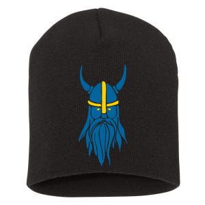 Swedish Sweden Viking Helmet With Horns Scandinavian Warrior Short Acrylic Beanie