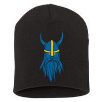 Swedish Sweden Viking Helmet With Horns Scandinavian Warrior Short Acrylic Beanie