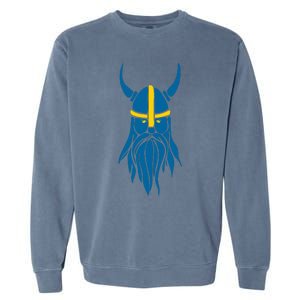 Swedish Sweden Viking Helmet With Horns Scandinavian Warrior Garment-Dyed Sweatshirt