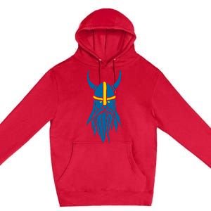 Swedish Sweden Viking Helmet With Horns Scandinavian Warrior Premium Pullover Hoodie