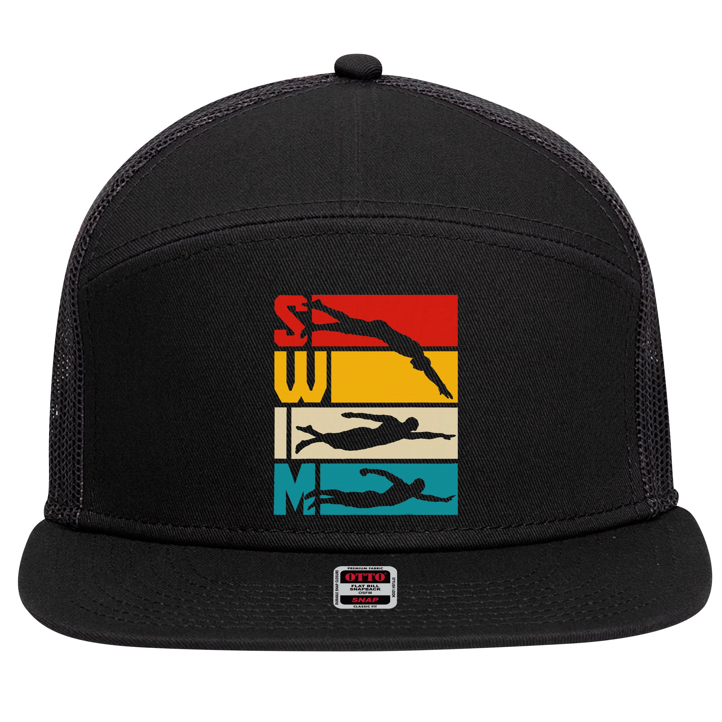 Swim Swimming Vintage Retro Swimmer 7 Panel Mesh Trucker Snapback Hat