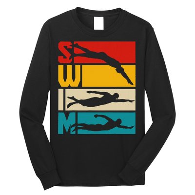 Swim Swimming Vintage Retro Swimmer Long Sleeve Shirt