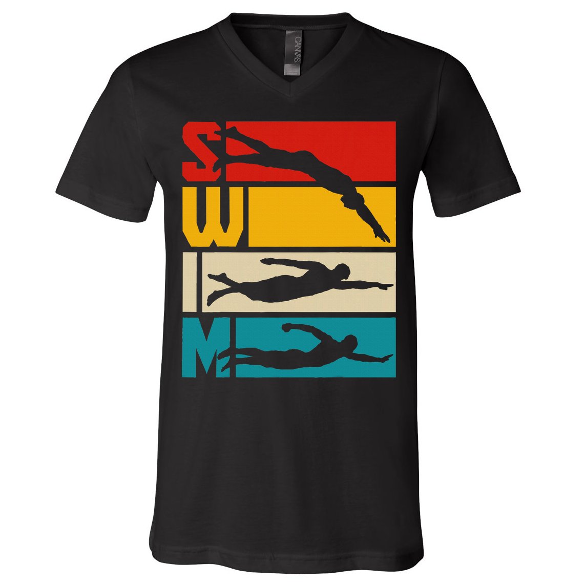 Swim Swimming Vintage Retro Swimmer V-Neck T-Shirt