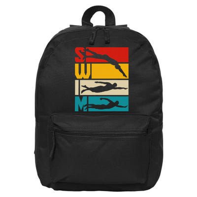 Swim Swimming Vintage Retro Swimmer 16 in Basic Backpack