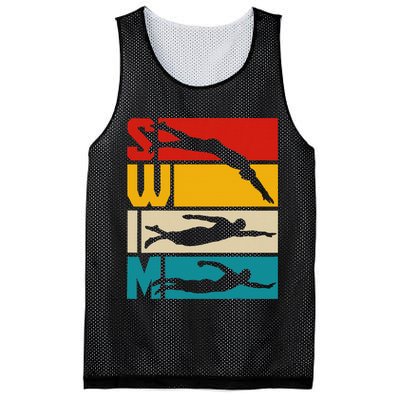 Swim Swimming Vintage Retro Swimmer Mesh Reversible Basketball Jersey Tank