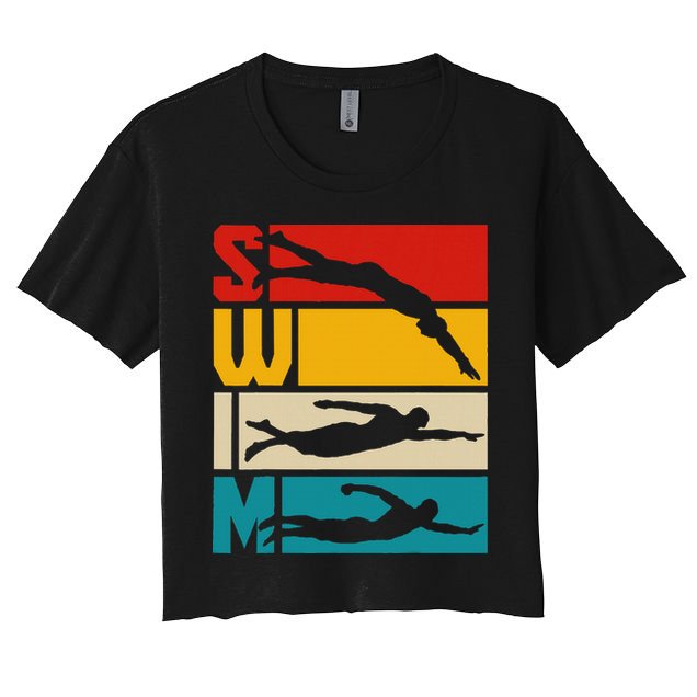 Swim Swimming Vintage Retro Swimmer Crop Top