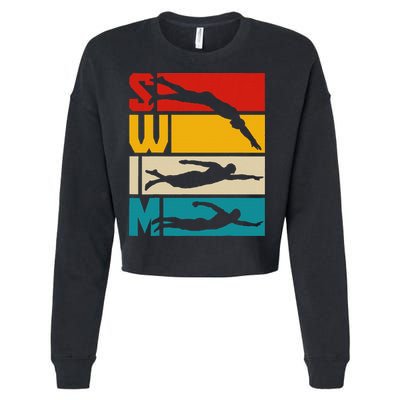 Swim Swimming Vintage Retro Swimmer Cropped Pullover Crew