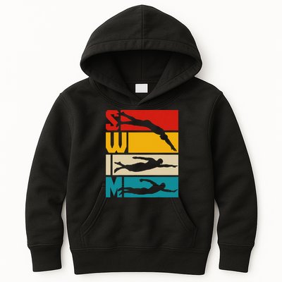 Swim Swimming Vintage Retro Swimmer Kids Hoodie