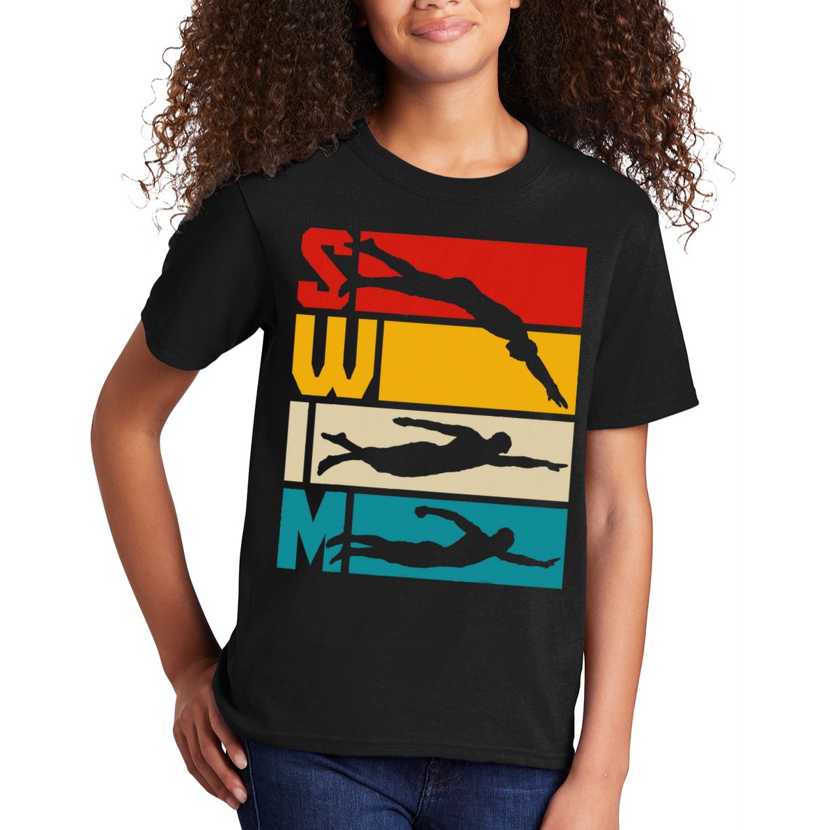 Swim Swimming Vintage Retro Swimmer Kids T-Shirt