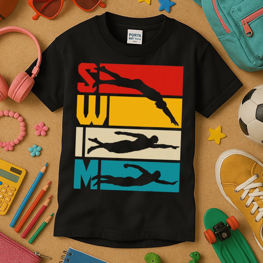 Swim Swimming Vintage Retro Swimmer Kids T-Shirt