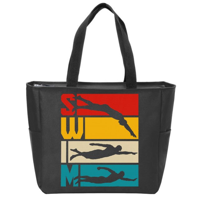 Swim Swimming Vintage Retro Swimmer Zip Tote Bag