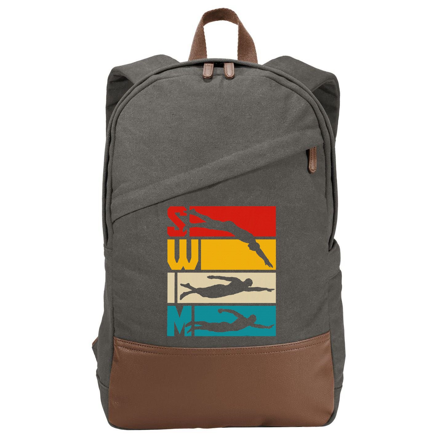 Swim Swimming Vintage Retro Swimmer Cotton Canvas Backpack