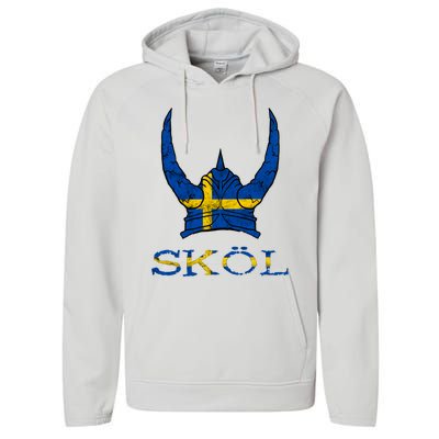 Skol Swedish Viking Helmet Sweden Nordic Northman Swede Gift Performance Fleece Hoodie