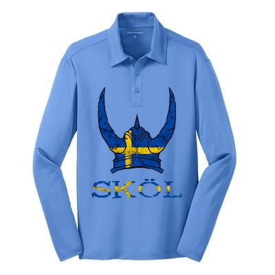 Skol Swedish Viking Helmet Sweden Nordic Northman Swede Gift Silk Touch Performance Long Sleeve Polo