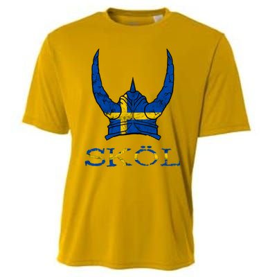 Skol Swedish Viking Helmet Sweden Nordic Northman Swede Gift Cooling Performance Crew T-Shirt