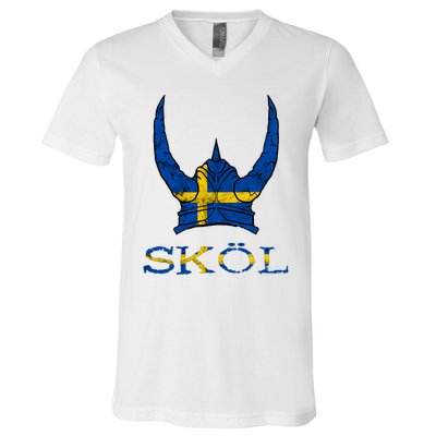 Skol Swedish Viking Helmet Sweden Nordic Northman Swede Gift V-Neck T-Shirt