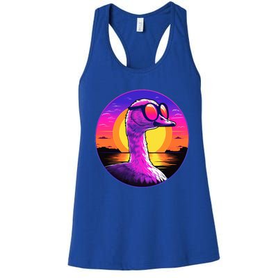 Sunshine Summer Vibes Goose Duck Beach Synthwave Tropical Gift Women's Racerback Tank