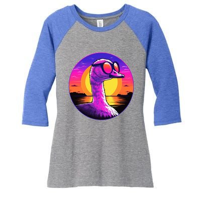 Sunshine Summer Vibes Goose Duck Beach Synthwave Tropical Gift Women's Tri-Blend 3/4-Sleeve Raglan Shirt