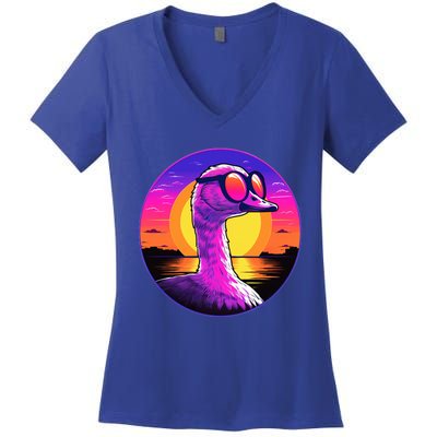 Sunshine Summer Vibes Goose Duck Beach Synthwave Tropical Gift Women's V-Neck T-Shirt