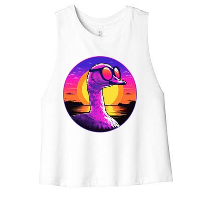 Sunshine Summer Vibes Goose Duck Beach Synthwave Tropical Gift Women's Racerback Cropped Tank