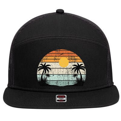 Sunshine Summer Vibes Palm Trees Beach Retro Tropical Summer 7 Panel Mesh Trucker Snapback Hat